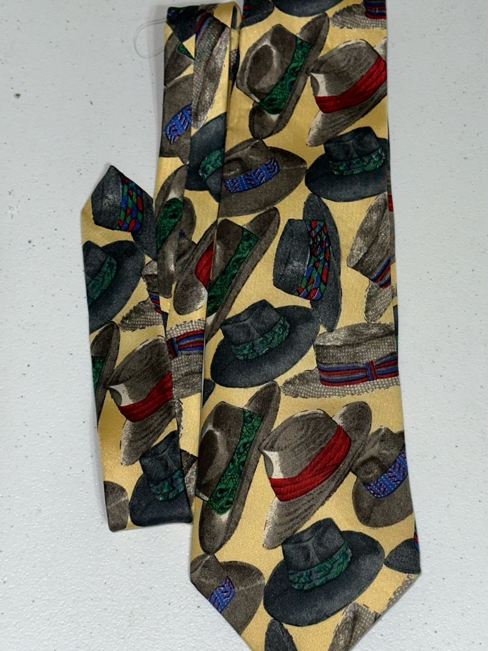 Harold’s Silk Necktie G.J. Chan Hats On Yellow Tie Maker To the Universe